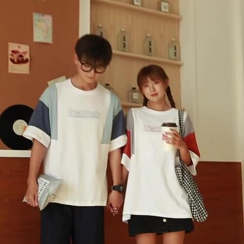 Summer Hot Sale Loose Contrast Color Stitching T-Shirt Oversized Harajuku Clothes New Style Men Student Fashion Youth Streetwear