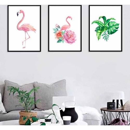 HAOCHU Flamingo Animal Canvas Painting For Living Room Home Decor Painting Print Poster Simple Nordic Wall Picture