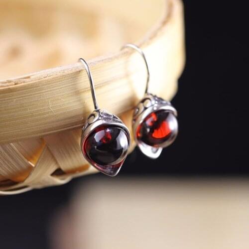 KJJEAXCMY fine jewelry 925 pure silver inlaid garnet style hollowed LADIES EARRINGS JEWELRY ladies