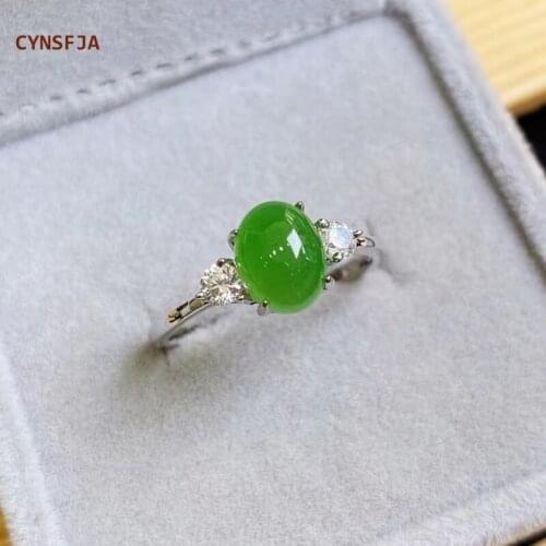 CYNSFJA New Real Rare Certified Natural Hetian Jasper Nephrite 925 Silver Luck Amulet Green Jade Ring High Quality Elegant Gifts
