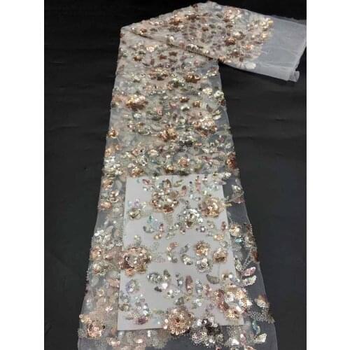 Lace Fabric Stacking Sequins Embroidery Flowers French Tulle Mesh DIY Design Sewing Party Dress Fashion Skirt Tube Top 5 Yards