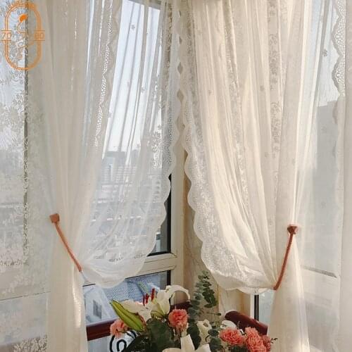 Korean-style Nordic Lace Curtains Window Screens White Gauze Curtains Floating Curtains Bedroom Balcony Floor-to-ceiling Windows