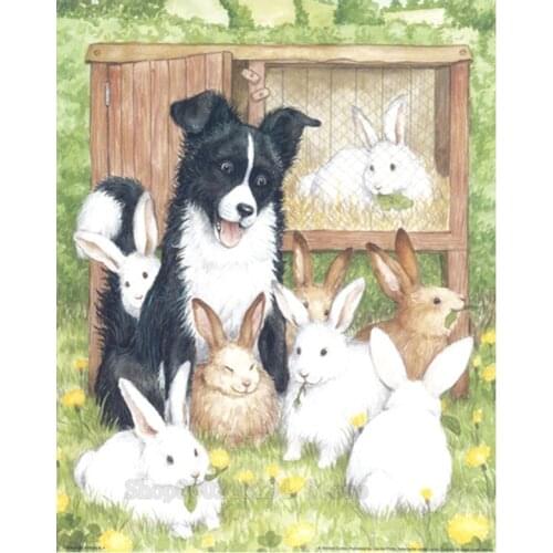 Square Round Diamond Painting Vintage Farm Animals Border Collie Dog rabbit Diamond embroidery DIY Diamond Mosaic crafts FF1476