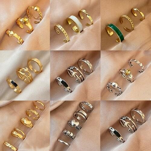 Trendy Gold Sliver Color Chain Rings Set For Women Fashion Geometric Star Moon Ball Heart Ring 2021 Party Jewelry