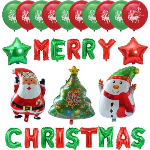 16pcs Merry Christmas Latex Balloon Set Santa Claus Tree Snowman Inflatable Foil Balls Merry Christmas Party Decoration Supplies