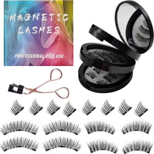 3D Magnetic Eyelashes Set Natural Looking Reusable Artificial Eyelashes With 2 Pairs Magnetic Eyelashes,8pcs Mini Eyelash,Curler