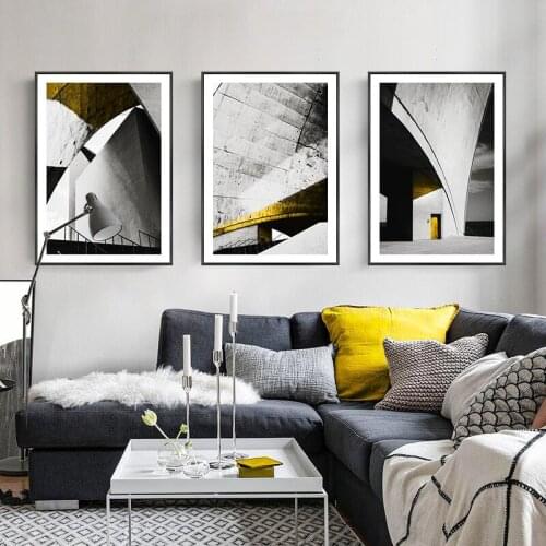 Nordic Black White Golden wall art Canvas Painting Prints Abstract geometric building Posters for Living Room Morden Home Decor