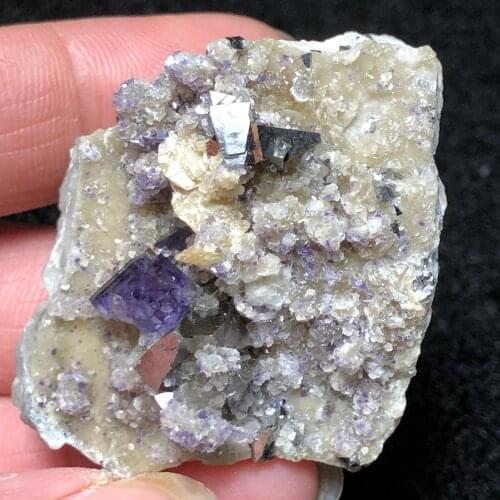 32.6gNatural Tanzanian blue purple fluorite and yttrium fluorite arsenopyrite symbiotic mineral specimen energy home decoration