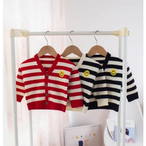2021autumn Winter Baby Sweater Boys Stripe Smile Cardigan