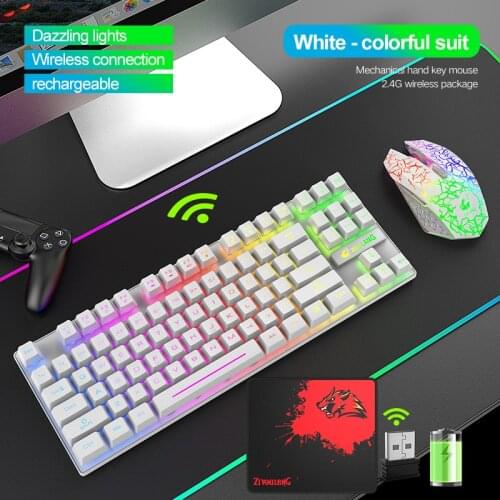 Rechargeable Wireless Keyboard Mechanical Feeling Gaming LED Keyboard Mouse Set Backlit 2.4G Mouse 2400dpi PC Keyboard and Mouse