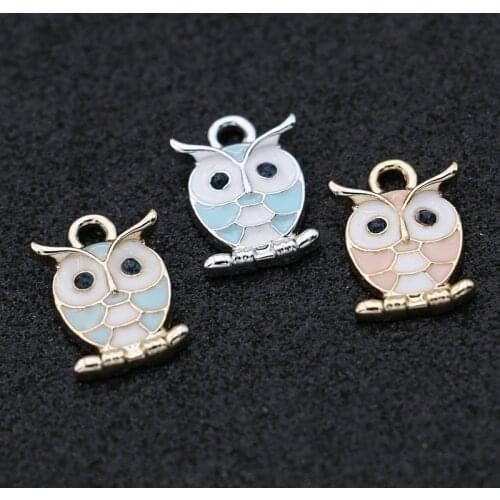 10pcs Enamel Silver Color Owl Charms Pendant for Jewelry Making Earrings Bracelet Necklace Accessories DIY Craft 12x17mm