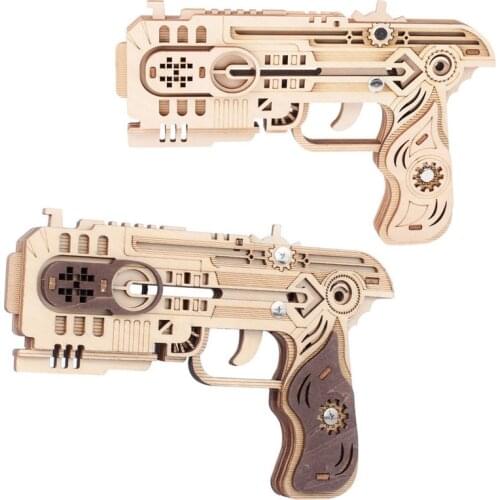 Dragon Chaser Rubber Band Pistol Laser-Cut Wooden DIY Jigsaw 3D Puzzle Wooden Shooting Toy Launcher Assembly Toy Children Gift