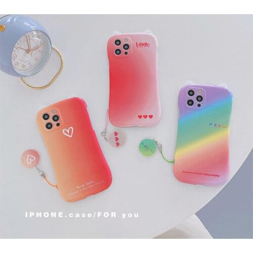 Luxury Candy Gradient Color Phone Case for Iphone 11 12 Pro Max XS X XR 7 8 Plus SE2020 Soft Cases Cover Cute Love Heart Lanyard