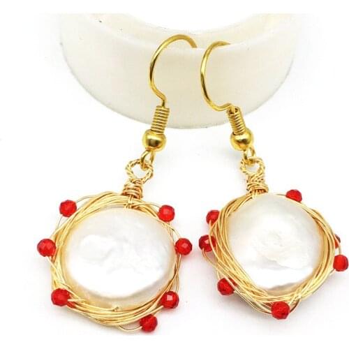 Natural Freshwater Pearl Earring,Wire Wrapped Fresh Water Round Pearl Earrings Fashion Jewelry Earrings For lady