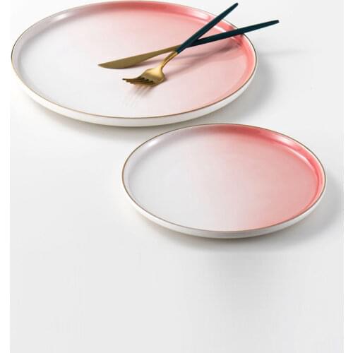 Nordic Tableware Supplies Gold Rim Inlay Ceramic Food Plate Snack Dish Breakfast Bread Serving Tray Storage Plates тарелки для е