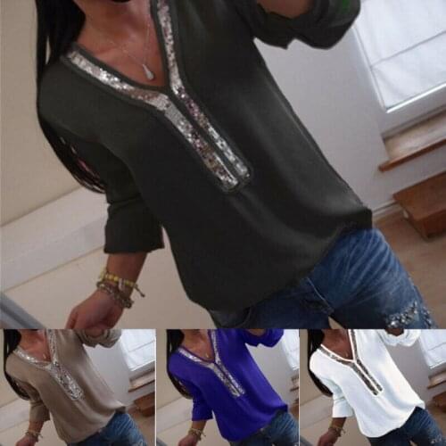 Plus Size Women V Neck Summer Tops Long Sleeve Tunic Baggy Loose Blouse T Shirts