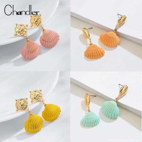 Chandler Cowrie Shell Earrings Girls Geometric Irregular Natural Shell Sea Beach Brincos Pendientes 2019 Fashion Summer Jewelry
