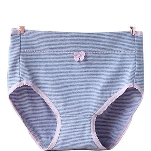 RUIN LN Womens cotton panties high-rise striped briefs landies underwear plus size panties