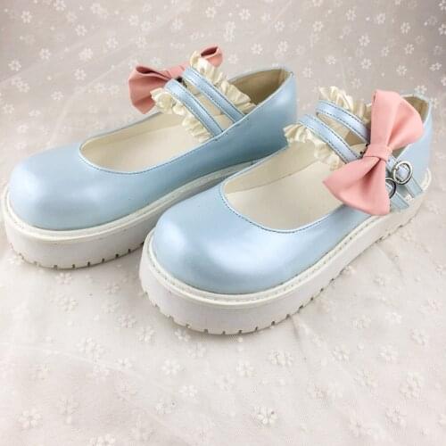 Lolita Women 2019 cosplay Sweet Shoes Lolita Heavy-Bottomed Round Head Loli Shoes Cute Bowknot Princess Kawaii Vintage Shoes Cos