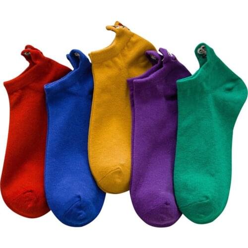 2020 Womens Spring And Summer Cotton Socks Colorful Shallow Heel Smiley Embroidery Fun Ladies Socks