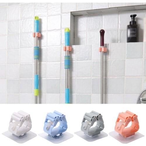 1PC Mop Holder Self-Adhesive Wall Mounted Home Bathroom Mop Broom Storage Rack Sundries Shelves