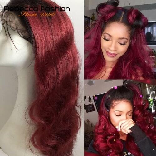 1b 99j Red Burgundy Lace Front Wig Human Hair Ombre Blonde Body Wave Lace Front Wigs Remy 4x4 Body Wave Closure Wig For Women