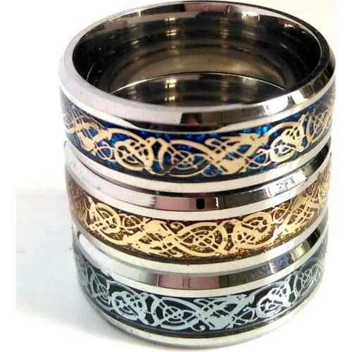 20pcs Fashion Dragon Stainless Steel Mens Wedding Engagement Band Rings Party Gift Wholesale Jewelry lot 3 Colors Mix