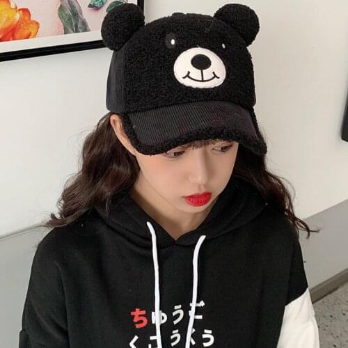 2019 Hat women female autumn and winter lambskin baseball caps cute cartoon embroidery cap Korean wild tide plush student cap