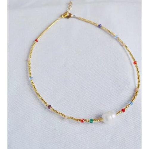 2021 Summer Bohemian Jewelry Gold-color Rice Bead Necklace цепь на шею женская Natural Pearl Crystal Embellishment Choker