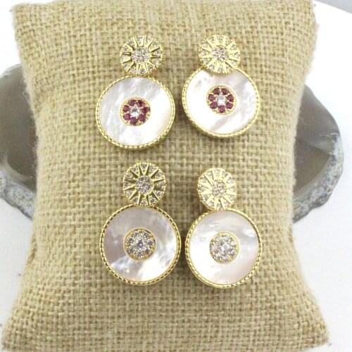 5pair/lot Fashion colorful cz/shell earring,round with flower shape cubic zircon component,new design earring cheap wholesale