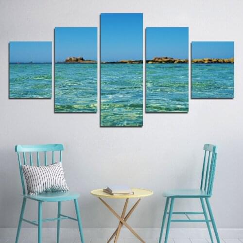 5pcs Photography HD Art Photos Blue Sea And Sky Canvas Waterproof Ink Painting Living Room Home Decoration Posters