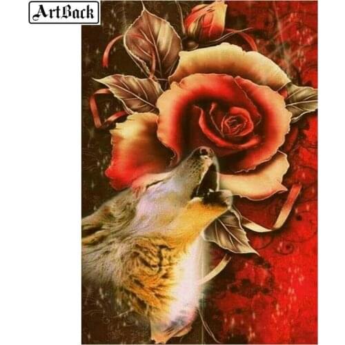 5d diy diamond painting wolf rose full square flower animal diamond mosaic cross stitch hobby home decoration