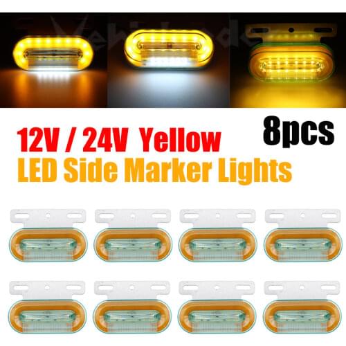 8Pcs 12V/24V 12 LED Car Truck Side Marker Lights External Lights Signal Indicator Lamp Warning Tail Light 3 Modes Trailer Lorry