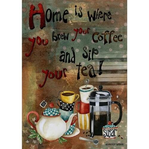 5D DIY diamond painting ‘’home is tea ‘’Cross stitch diamond circular embroidery coffee full rhinestones pictures Home decor