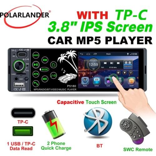 Car Radio 1 DIN FM Color Backlight IPS Screen Full Touch MP5 Subwoofer Output Bluetooth 3.8 Inch Multi-Language TP-C Interface