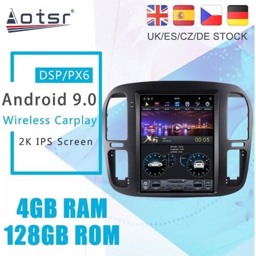 Android 9 128G PX6 Tesla Styel For Toyota Land Cruiser 100 1998 -2002 Auto Radio Stereo Car Multimedia Player DVD GPS Navigation