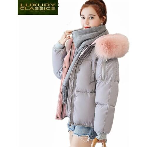 Big Winter Jacket Women Fur Hooded Parkas 2021 New Short Coat Thick Down Cotton Padded Ladies Tops Chaqueta Mujer LWL896