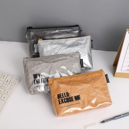 Cute Creativity Large Capacity Portable Pencil Case Kawaii Simple Travel Pencil Washed Kraft Paper Storage Bag School Stationery