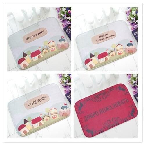 Welcome Red Door Mat Home Entrance Rug Bathroom Anti-slip Doormat Soft Flannel Absorbent Mat Decorative Floor Mat