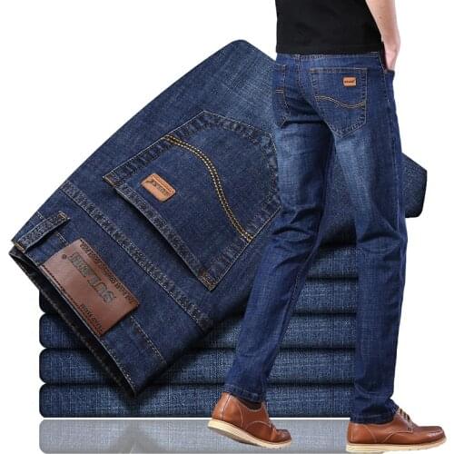 Four Seasons Regular MenS Classic Jeans High Quality Trendy Fashion Loose Straight Stretch Denim Trousers Male Brand Slim Pants