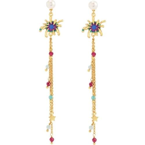 Elegant Firework Shape Tassel Drop Ears Fashion Women Jewelry S925 Needle Pearl Long Pendant Earrings Good Gift