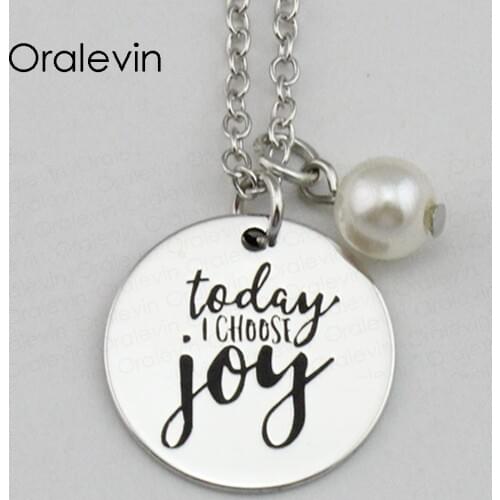 Hottest Fashion TODAY I CHOOSE JOY Inspirational Hand Stamped Engraved Pendant Female Necklace Gift Jewelry,10Pcs/Lot, #LN2207