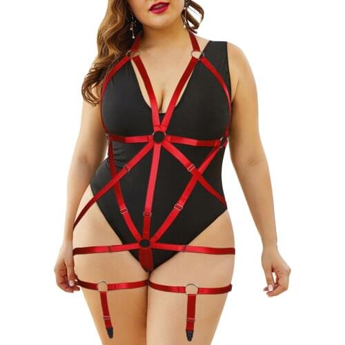 Goth Plus Size Sexy Body Harness Set For Women Bdsm Bondage Submissive Strappy Harness Open Bra Crotchless Panties Belt Straps