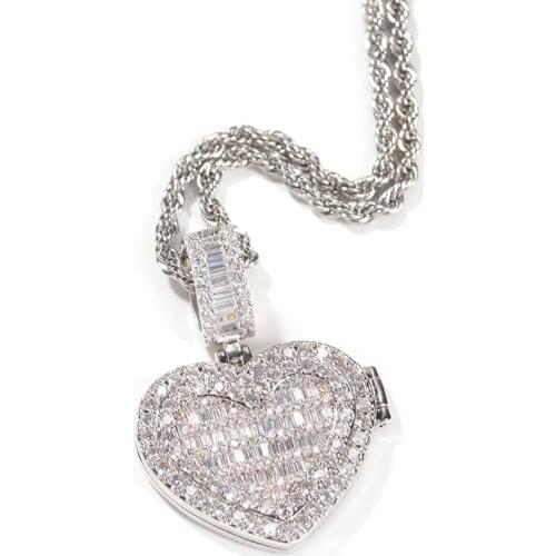 Custom Can Open Heart Shape Photo Frame Memory Medallions Pendants Necklace for Men Women Bling Iced Out Hip Hop Rapper Jewelry