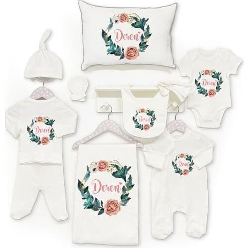Personalized Organic Cotton Fabric Girl Boy Baby 11-Pcs Jumpsuit Set Custom Clothes Winter Spring