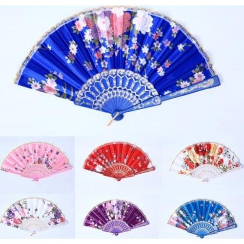 Chinese Style Silk Folding Fan Flower Pattern Art Craft Gift Home Decoration Ornaments Dance Hand Fan Women Girls show Fans