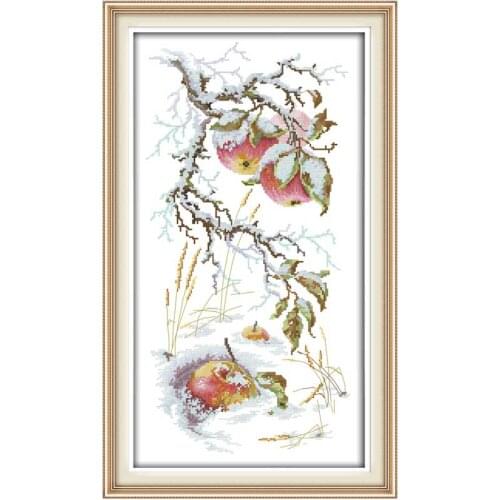 Apple in the snow painting counted printed on the canvas 11CT 14CT DIY kit Chinese Cross Stitch embroidery needlework Sets