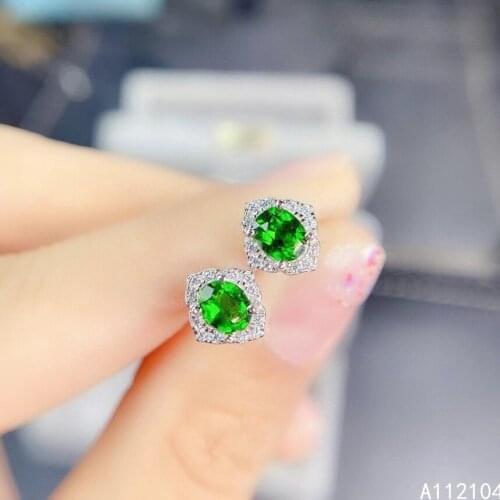 KJJEAXCMY fine jewelry 925 sterling silver inlaid natural diopside women simple fashion Chinese style ear studs earrings support