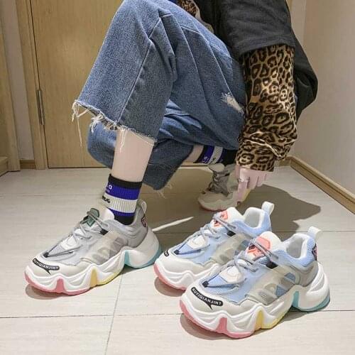 Hot Summer Women Sneakers Vulcanize Breathable Jelly Rainbow Color Platform Casuals Height Increasing All-match Ladies Shoes