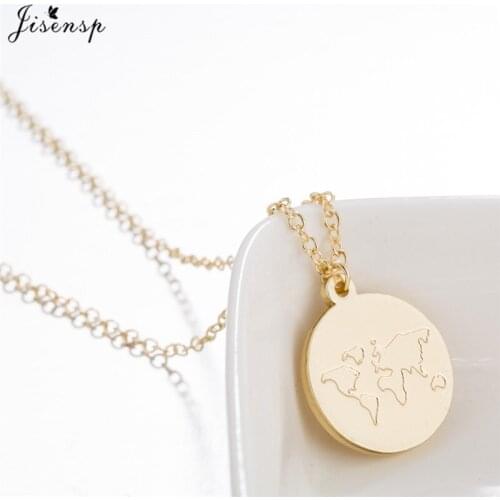 Jisensp Trendy Origami World Map Necklaces Women Jewelry Necklace Geometric Round Necklaces & Pendants Accesorios Mujer